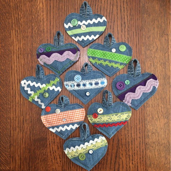 Keychain Or Ornament Denim Heart - Picture 12 of 13